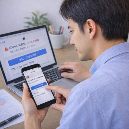 iCloudの支払い方法エラーが実際に発生したときの修正手順を確認する日本人ユーザーのイメージ