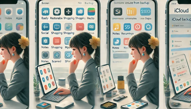 iCloudバックアップでオフにしやすいアプリと残すべきアプリを比較して判断する日本人ユーザーのイメージ