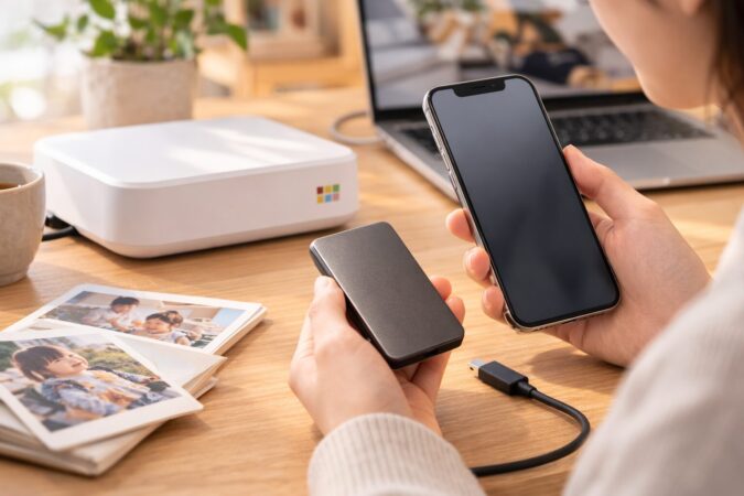 iPhoneやPCとの兼用を意識したポータブルSSD利用イメージ