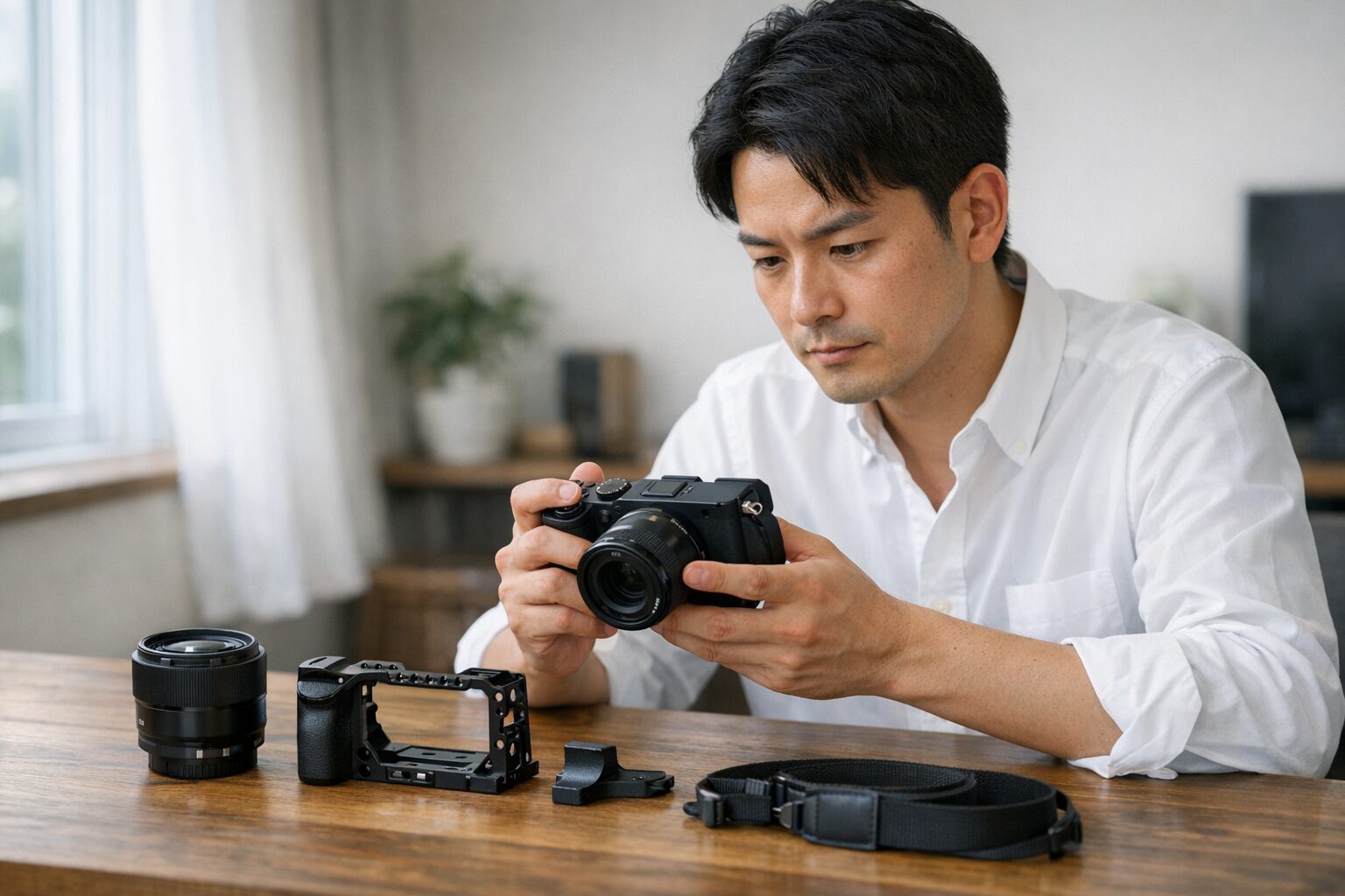 α7C系の使いにくさ改善をテーマに設定とアクセサリーを整理する日本人ユーザーのイメージ