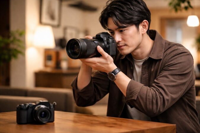 操作性とホールド感を重視する撮影者に小型機が合わないことを示す比較イメージ