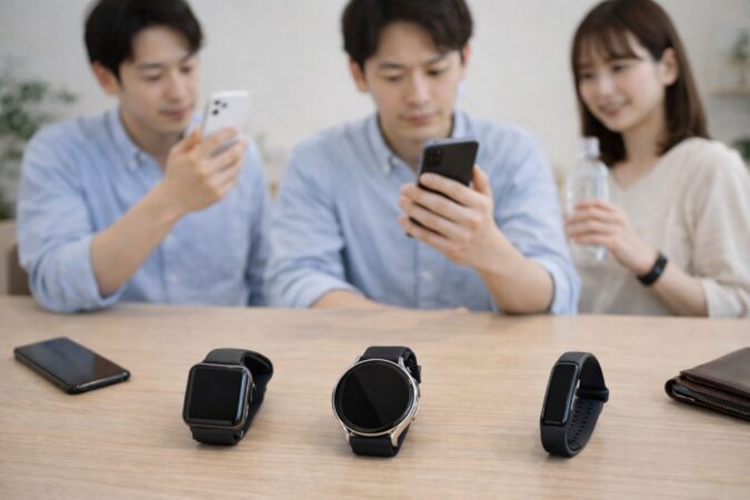 Apple Watch風とGalaxy Watch風とスマートバンドの3タイプ比較イメージ