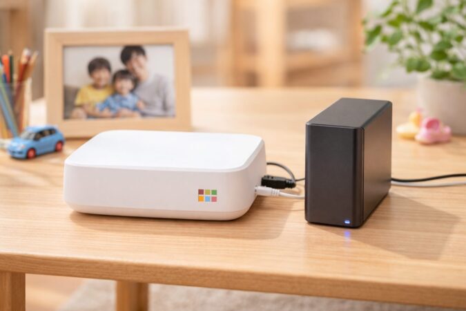 おもいでばこと外付けHDDを組み合わせたバックアップ環境のイメージ