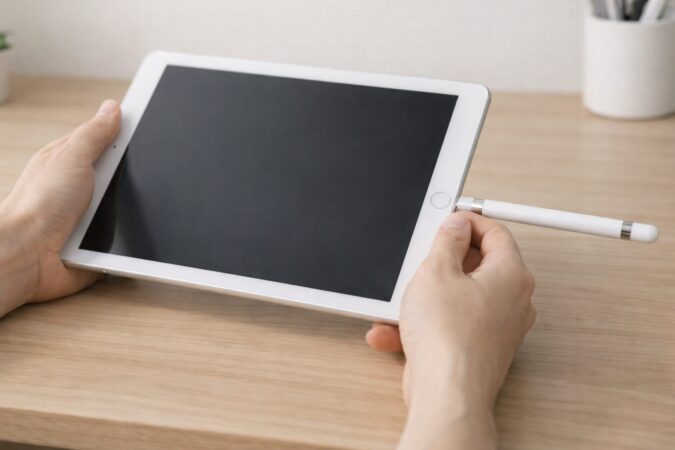 Apple Pencil第1世代の充電状態をiPad側で確認しているイメージ