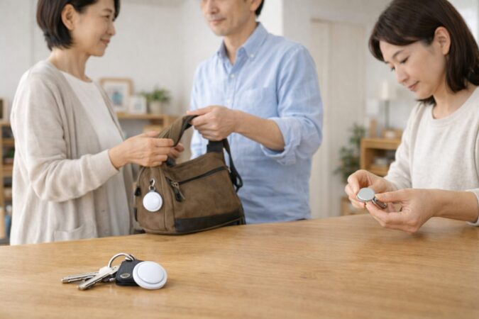 AirTagが鳴るタイミングを日常生活で表したイメージ