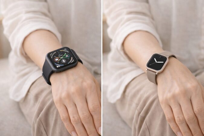 スマートウォッチのおばさんっぽさ対策を示す手元比較イメージ
