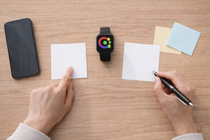 生活パターンに合わせてGPSかセルラーかを比較検討する日本人の手元イメージ