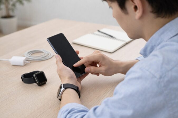 Androidスマホと相性の良いスマートウォッチを確認する日本人ユーザー