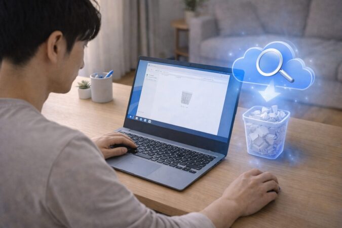 ゴミ箱に表示されないファイルを別の場所から確認するイメージ