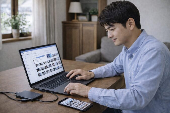 PCの容量不足を解消するため外付けSSDへデータを移している日本人ユーザー