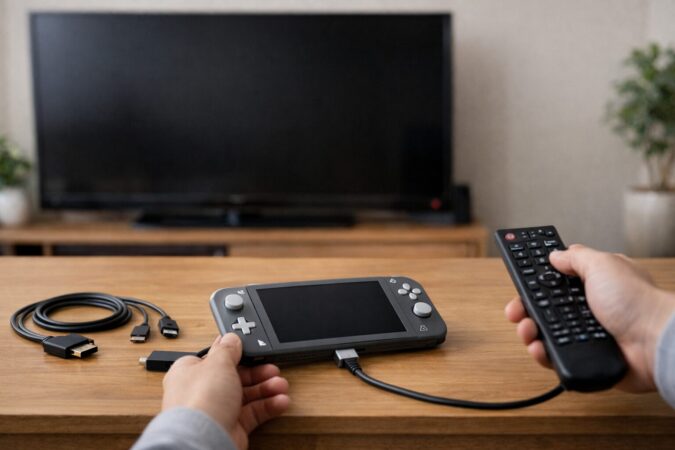 USB-CからHDMIへつないでもテレビ画面が真っ黒で映らない様子（TVモード非対応のイメージ