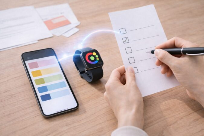 親回線の条件確認と番号共有を意識してスマホとスマートウォッチをセットで準備するイメージ