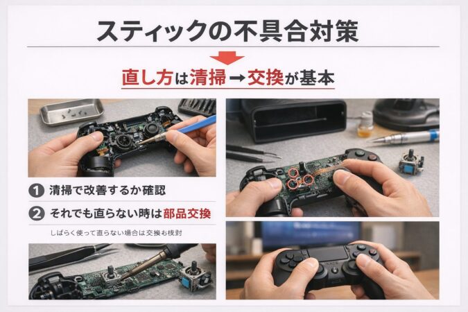 PS4コントローラーのジョイスティックをハンダで交換する作業風景(摩耗が原因の根本修理