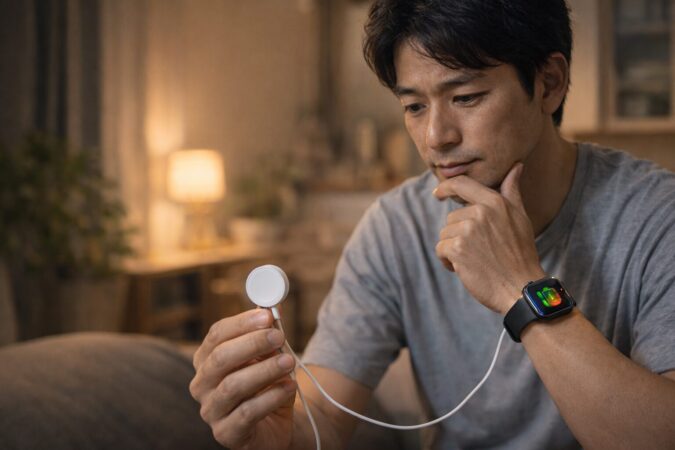 バッテリー劣化が進んだ状態を色のゲージで示し、延命か買い替えかの分岐点を表現した写真