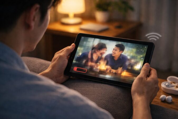 高輝度・動画視聴・電波弱めなどでバッテリー消費が増える状況のイメージ