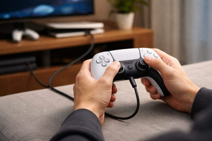 PS5コントローラーをUSB-C有線接続で安定運用している日本人の手元