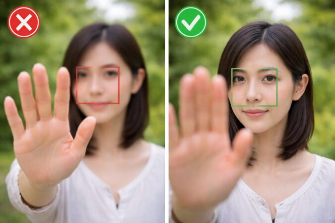 被写体の目ではなく手前にピントが外れた状態を対比で表した、ピントずれ解説用イメージ