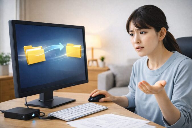 ファイルが消えたように感じる原因をイメージしたフォルダ移動の利用風景