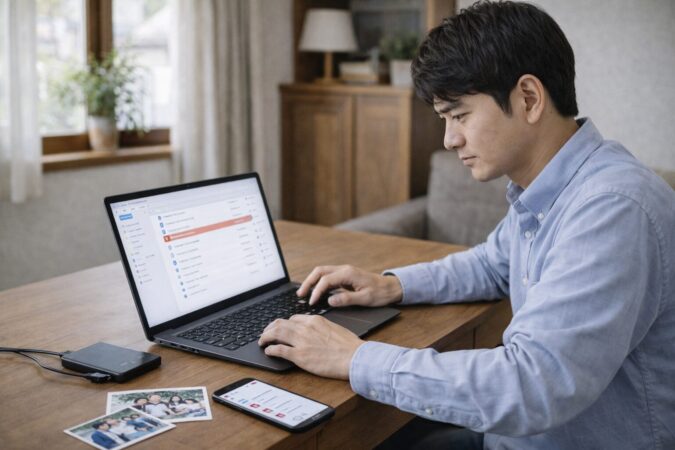 OneDrive内のファイル削除が他端末にも影響することを意識して操作する日本人ユーザー