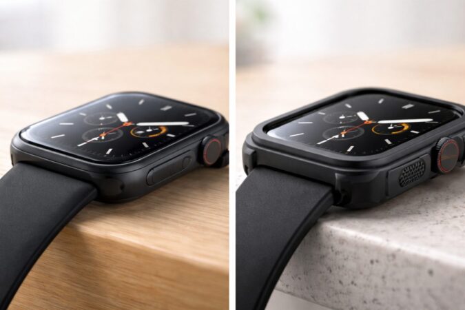 Apple Watchのフィルム保護とケース保護の違いを比較した接写イメージ