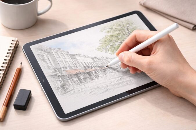 ペーパーライクフィルムでApple Pencilを使う描き心地のイメージ