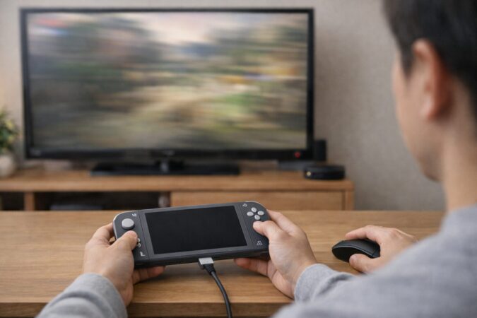 ワイヤレス表示はできても遅延が出やすく快適に遊びにくいことを示すリビングのイメージ