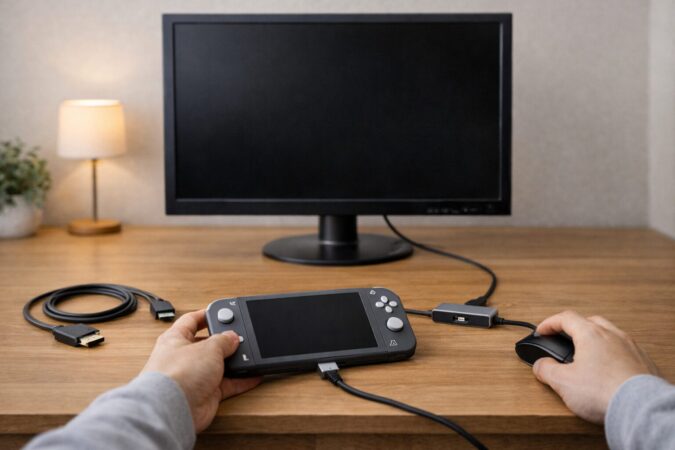 PCモニターへHDMI接続しても映像が表示されない状況を示すイメージ（外部出力不可の例