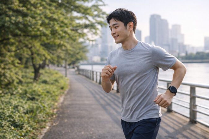 Pixel Watch3を着けてランニングする日本人ユーザーのイメージ