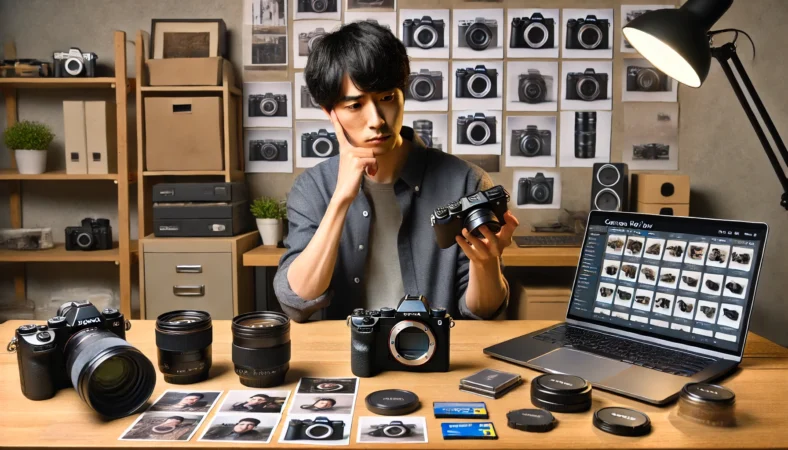 ニコン Z6IIのレビュー評価や不満点を比較検討する日本人レビュアーの作業イメージ