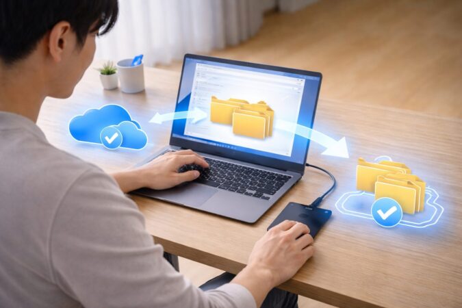OneDriveと別にローカルへバックアップする方法を表したイメージ