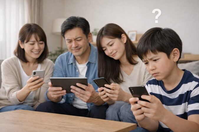 家族の中で一人だけiCloud共有できない状況のイメージ