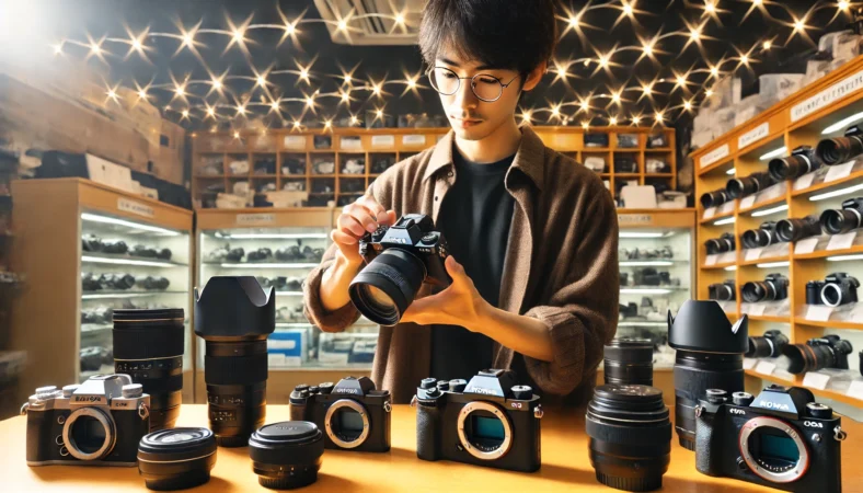 中古のニコン Z6IIを購入前に状態確認している日本人ユーザーのチェックイメージ