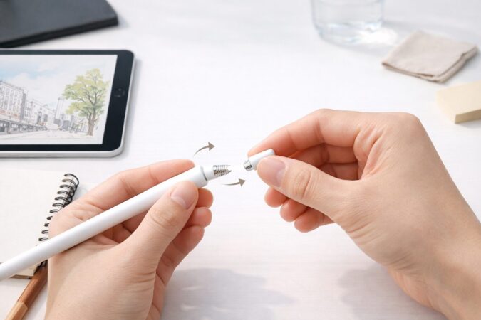 Apple Pencilのペン先を交換する手順がわかる手元イメージ