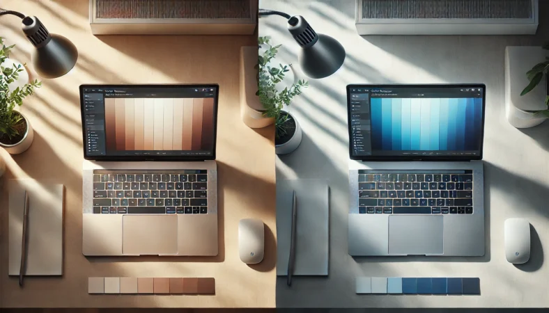 シルバー・スターライト・ミッドナイト・スカイブルー系の薄型ノートPCを並べた人気色比較イメージ