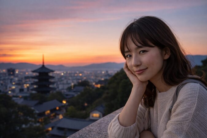 ニコンZ5IIの作例イメージとして階調と自然な肌色を表現した夕景ポートレート