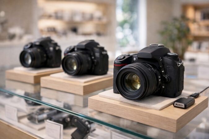 態の良い中古一眼レフが安心感のある雰囲気で展示されている価値訴求イメージ