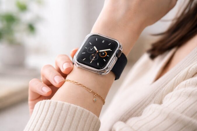 Apple Watchをダサく見せない透明バンパーの上品な装着イメージ