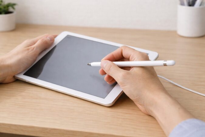 Apple Pencil第1世代を充電しながら使おうとしているイメージ