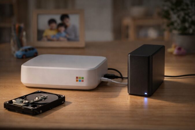 内蔵ハードディスク故障に備えて外付けHDDへバックアップするイメージ