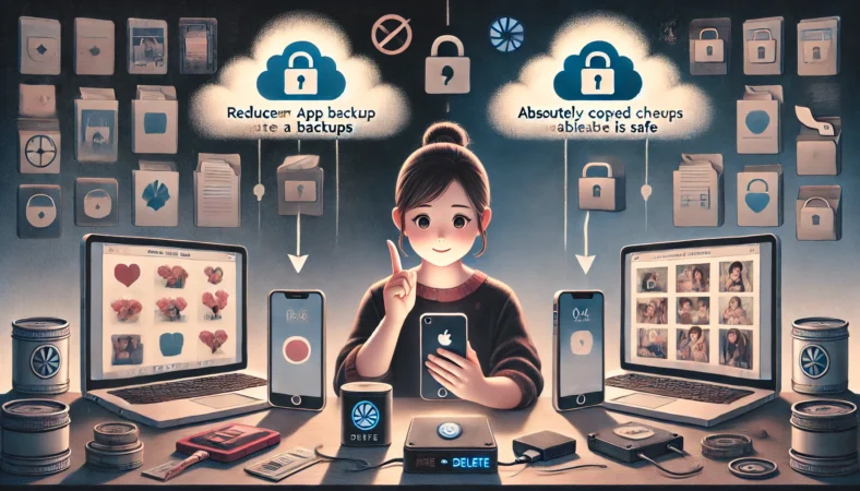 古い端末のバックアップ削除は安全かを、写真や書類の退避状況とあわせて慎重に確認するイメージ