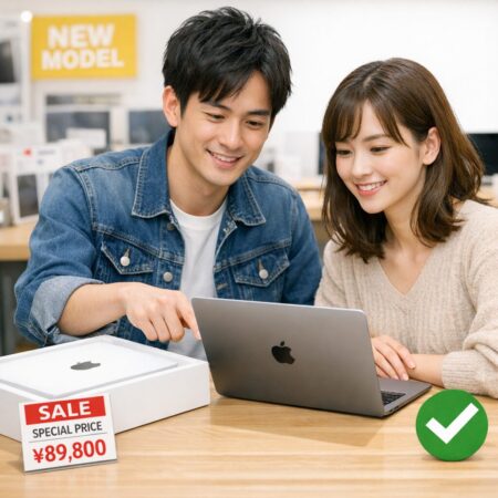 新品の安心感と価格のバランスを重視して型落ちモデルを選ぶ利用イメージ