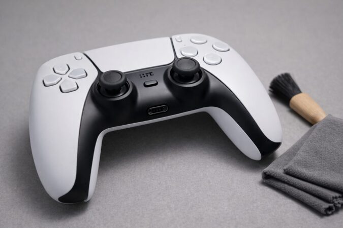 スティック・トリガー・ボタン・充電端子など壊れやすい箇所が分かるコントローラーのクローズアップ