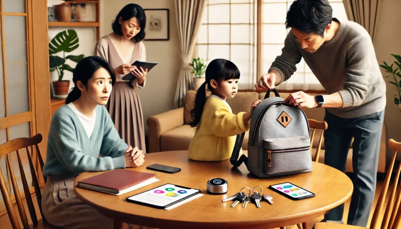 AirTagの家族共有がうまくいかず確認する日本人家族のイメージ