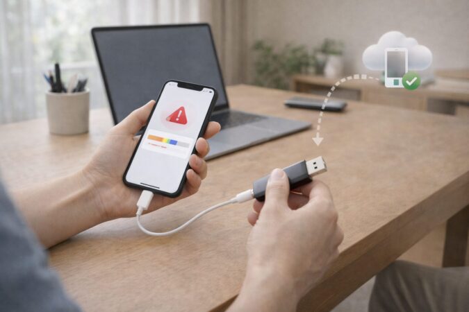 iCloud容量不足に対処するためデータ退避を行うイメージ