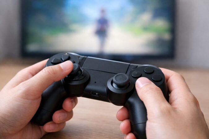 左スティックだけが勝手に入力されキャラが歩き出す症状を表現したPS4コントローラーのイメージ