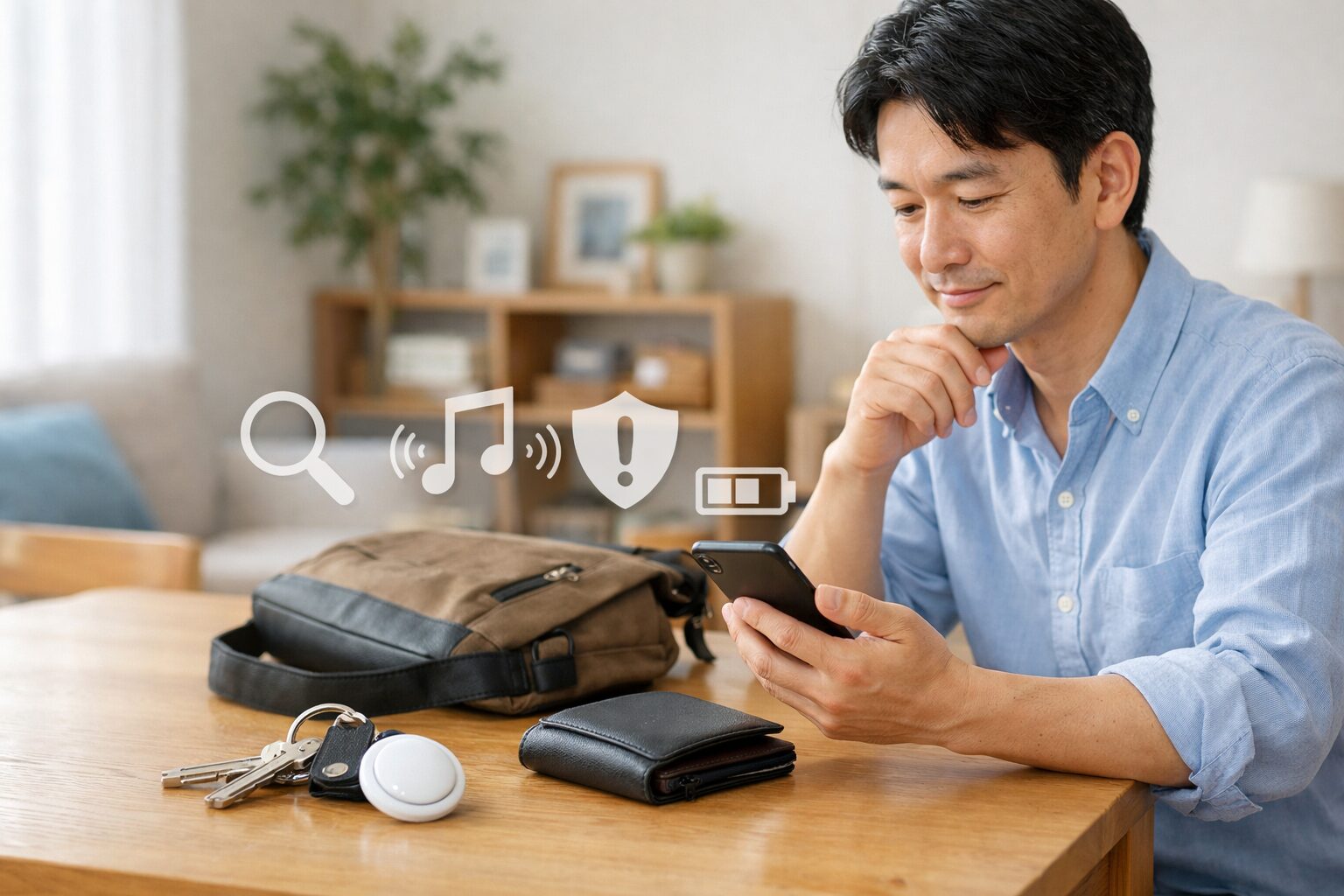 AirTagの音が鳴る理由や止め方、鳴らない時の対処をイメージした日本の室内風景