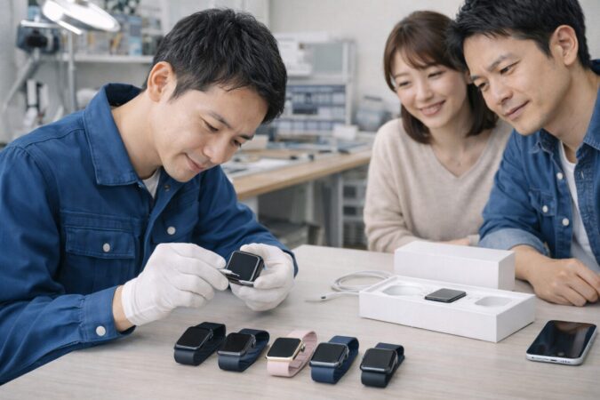 整備済みApple Watchが状態確認や保証の面で安心しやすいことを表したイメージ