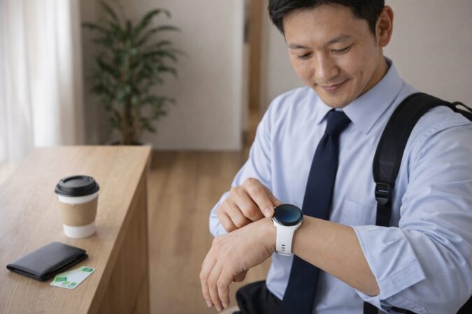 ガーミン165を普段使いする快適さが伝わる日本人男性の日常シーン