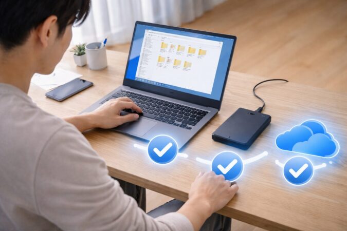 消えたファイルの復元前に保存場所を確認するイメージ