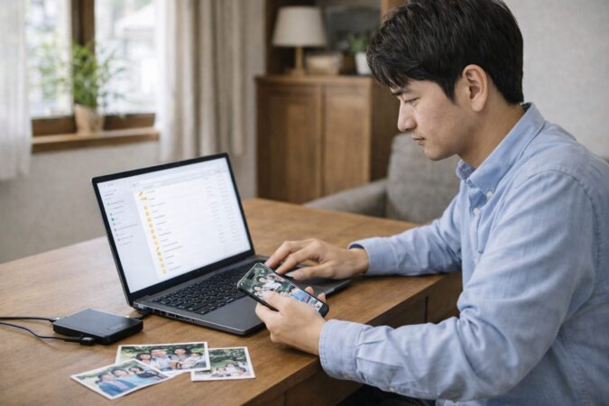 OneDrive削除前にバックアップ対象や保存先を確認している日本人ユーザー